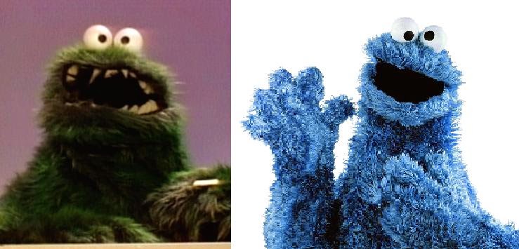 the cookie monster in the past and the present-day cookie monster
