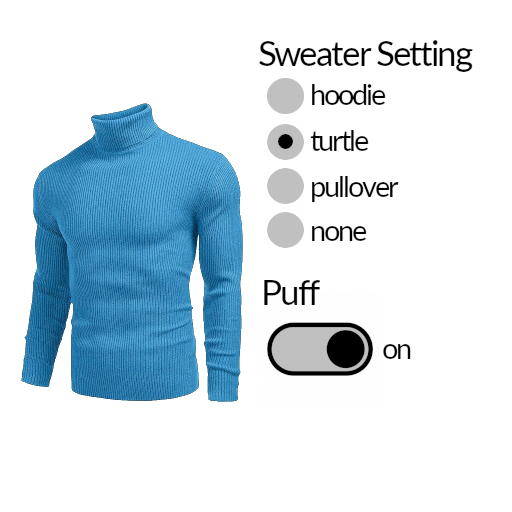 a mock-up of a settings app for a turtleneck sweater